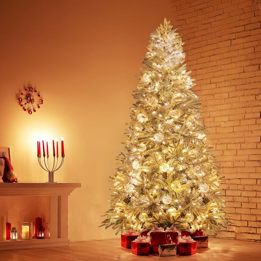 KI Store Flocked Christmas Tree 6.5ft Unlit Hinged Artificial Realistic Pine