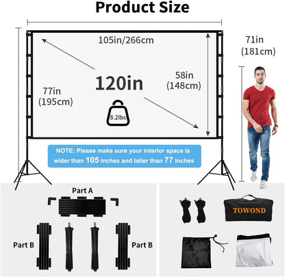 TOWOND Projector Screen and Stand 120 inch Portable Projection Screen