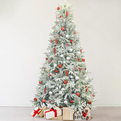 KI Store Flocked Christmas Tree 6.5ft Unlit Hinged Artificial Realistic Pine