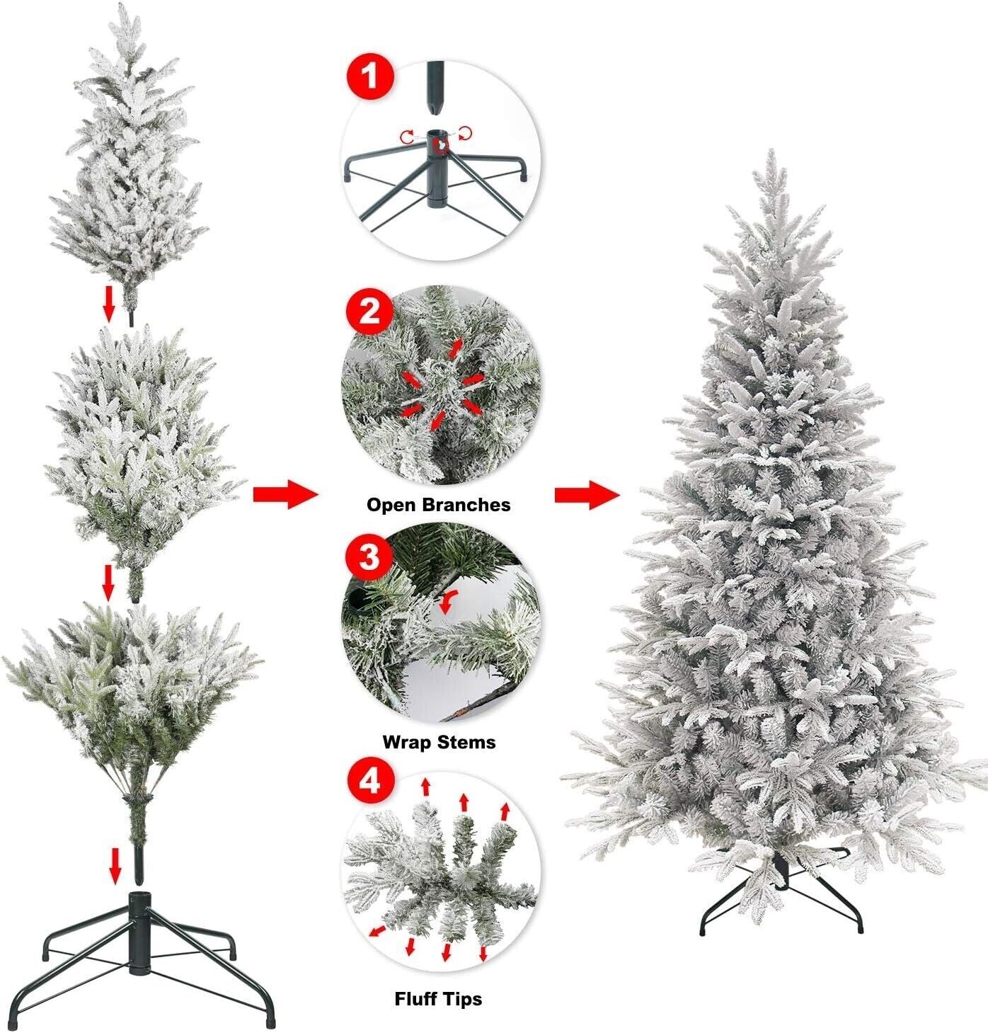 KI Store Flocked Christmas Tree 6.5ft Unlit Hinged Artificial Realistic Pine