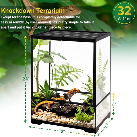 NEPTONION 32 Gallon Professional Glass Terrarium 18"x18"x24"