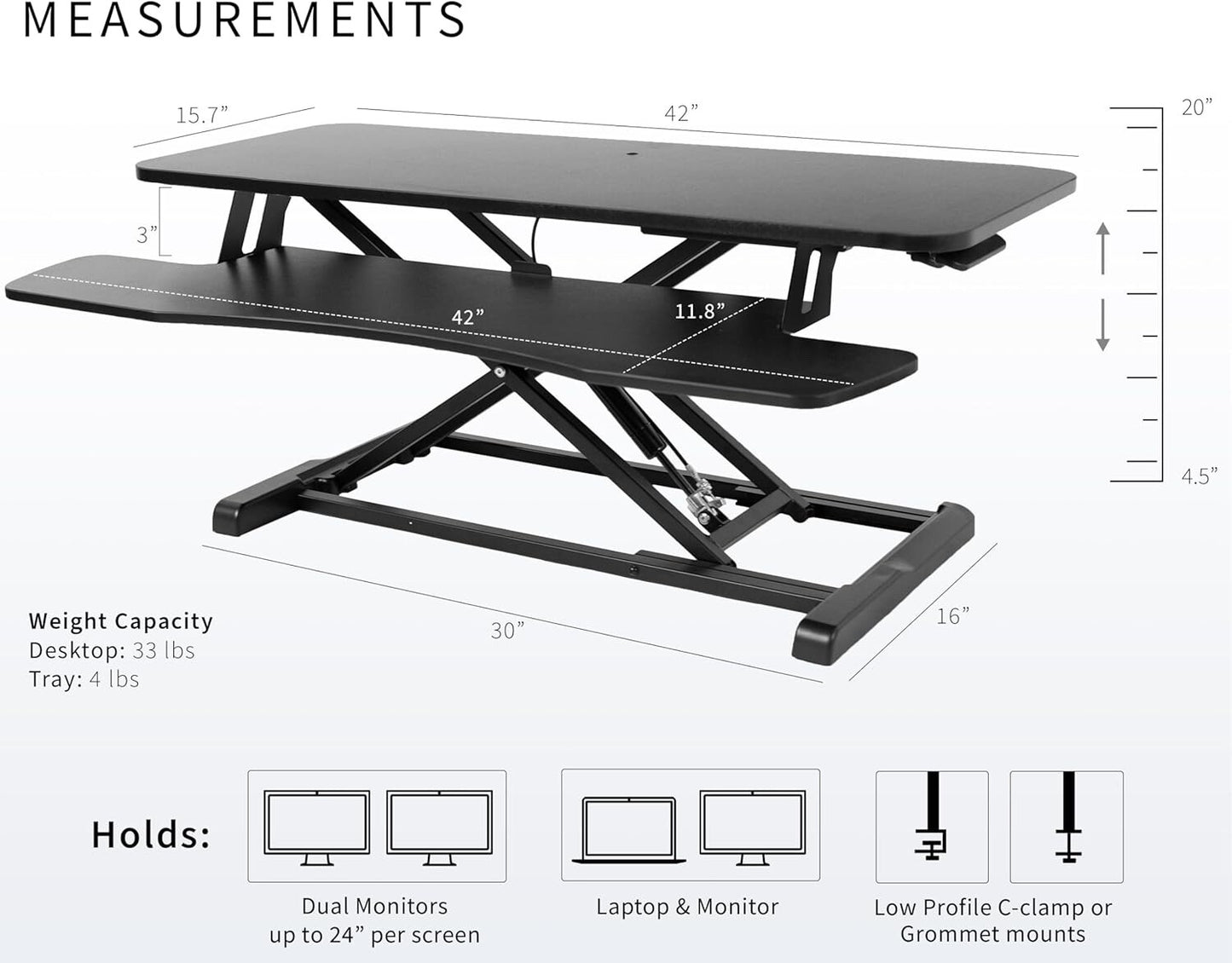 VIVO 107 cm Desk Converter, K Series Height Adjustable Sit to Stand Riser