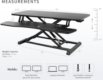 VIVO 107 cm Desk Converter, K Series Height Adjustable Sit to Stand Riser