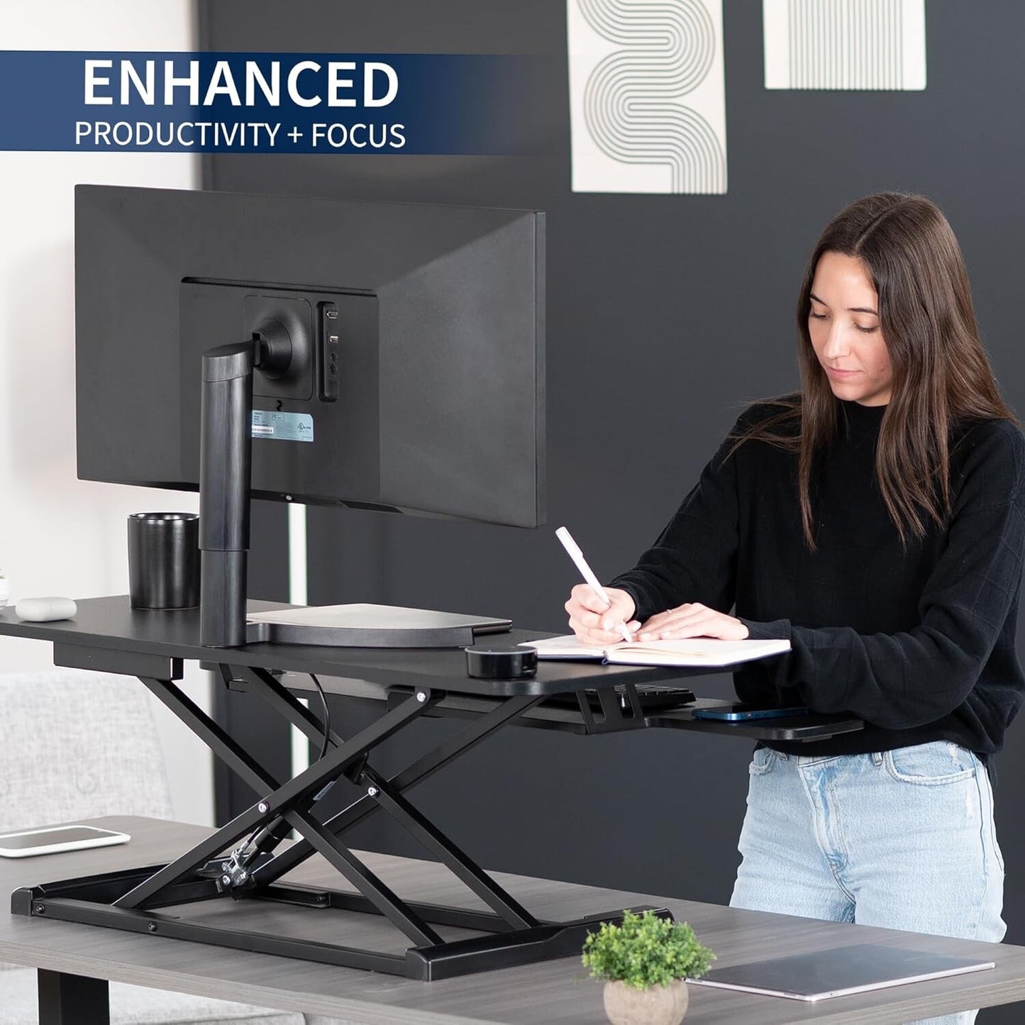 VIVO 107 cm Desk Converter, K Series Height Adjustable Sit to Stand Riser