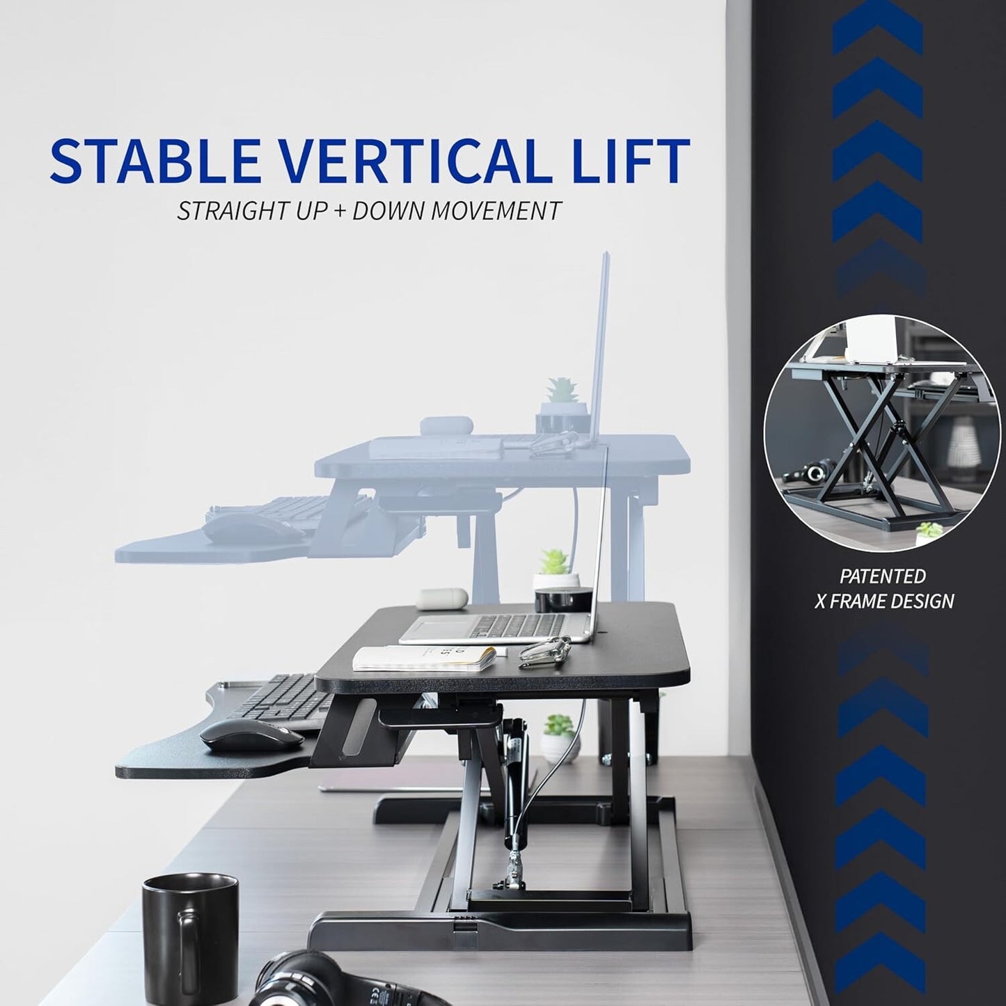 VIVO 107 cm Desk Converter, K Series Height Adjustable Sit to Stand Riser