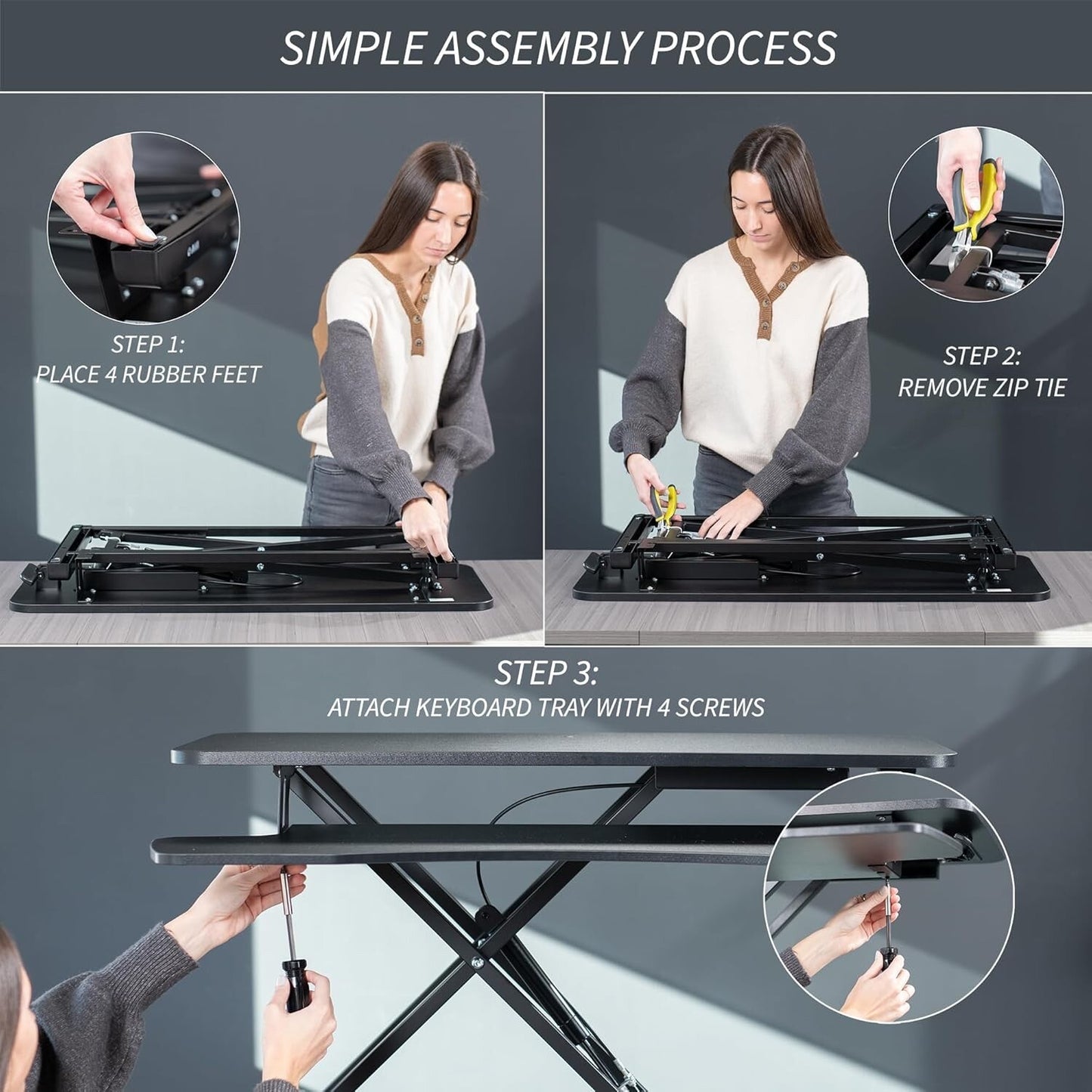 VIVO 107 cm Desk Converter, K Series Height Adjustable Sit to Stand Riser