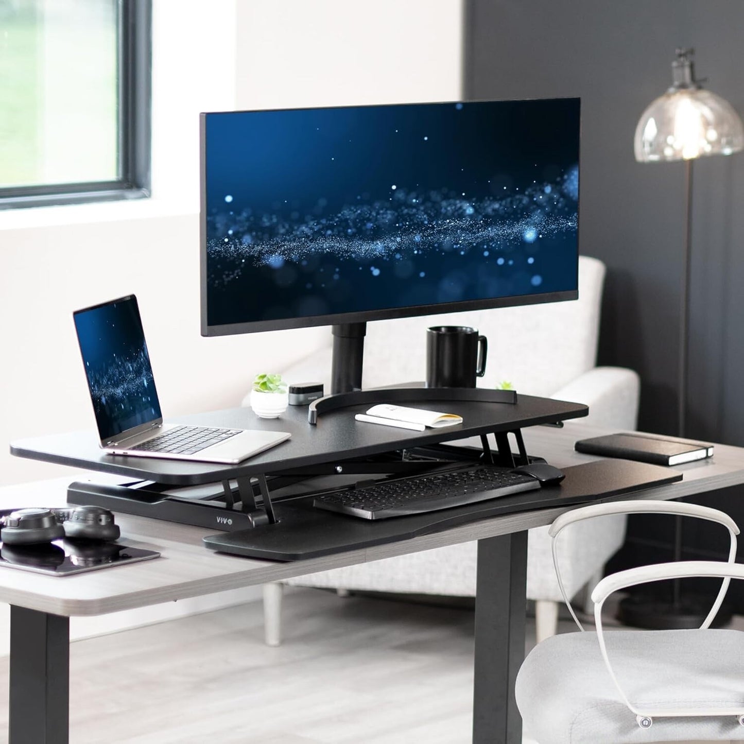 VIVO 107 cm Desk Converter, K Series Height Adjustable Sit to Stand Riser