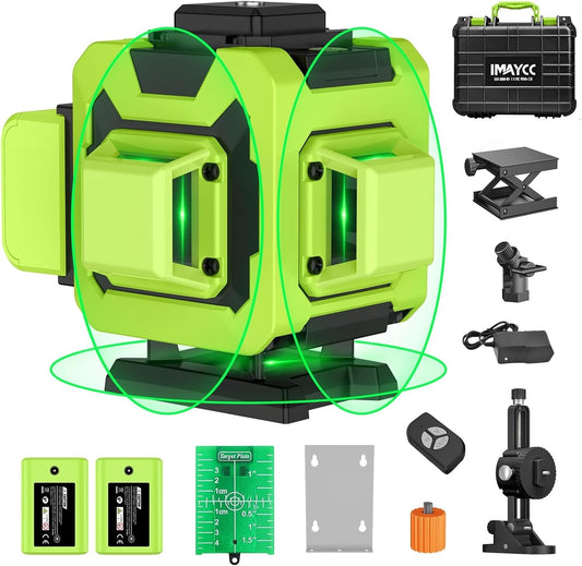 IMAYCC 3D Green Laser Level Self Level 12 Lines Cross Line Tool Indoor Outdoor