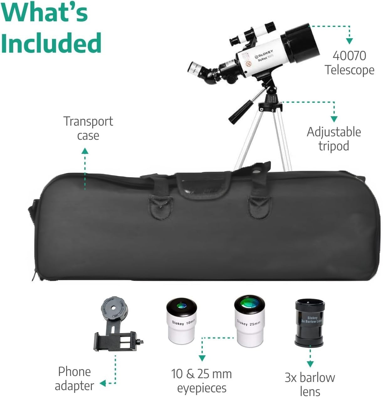 Slokey Telescope 40070 Astronomy Scope with 16x-120x Magnification White