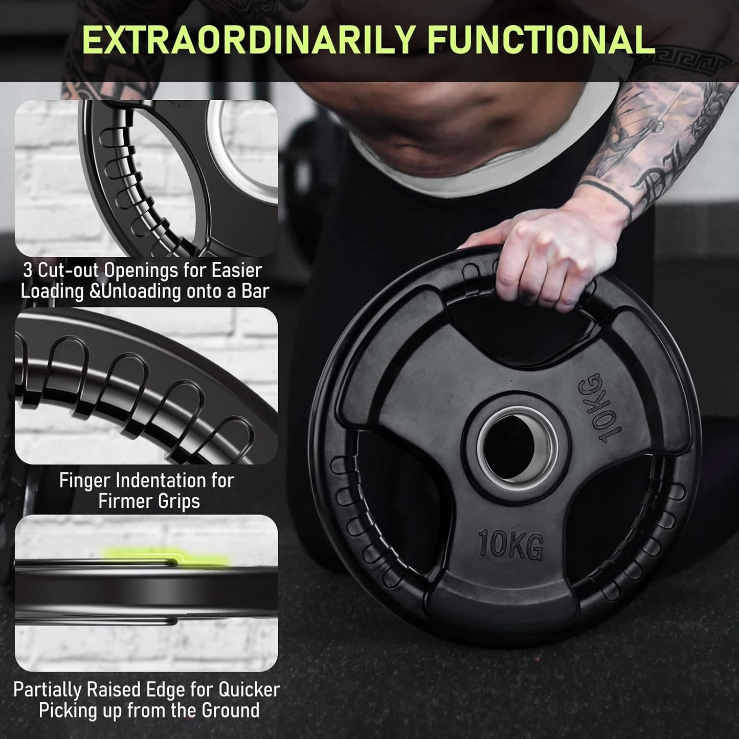 PhysKcal Olympic Weight Plates with Rubber Finish 2’’ Opening 10kg Pair