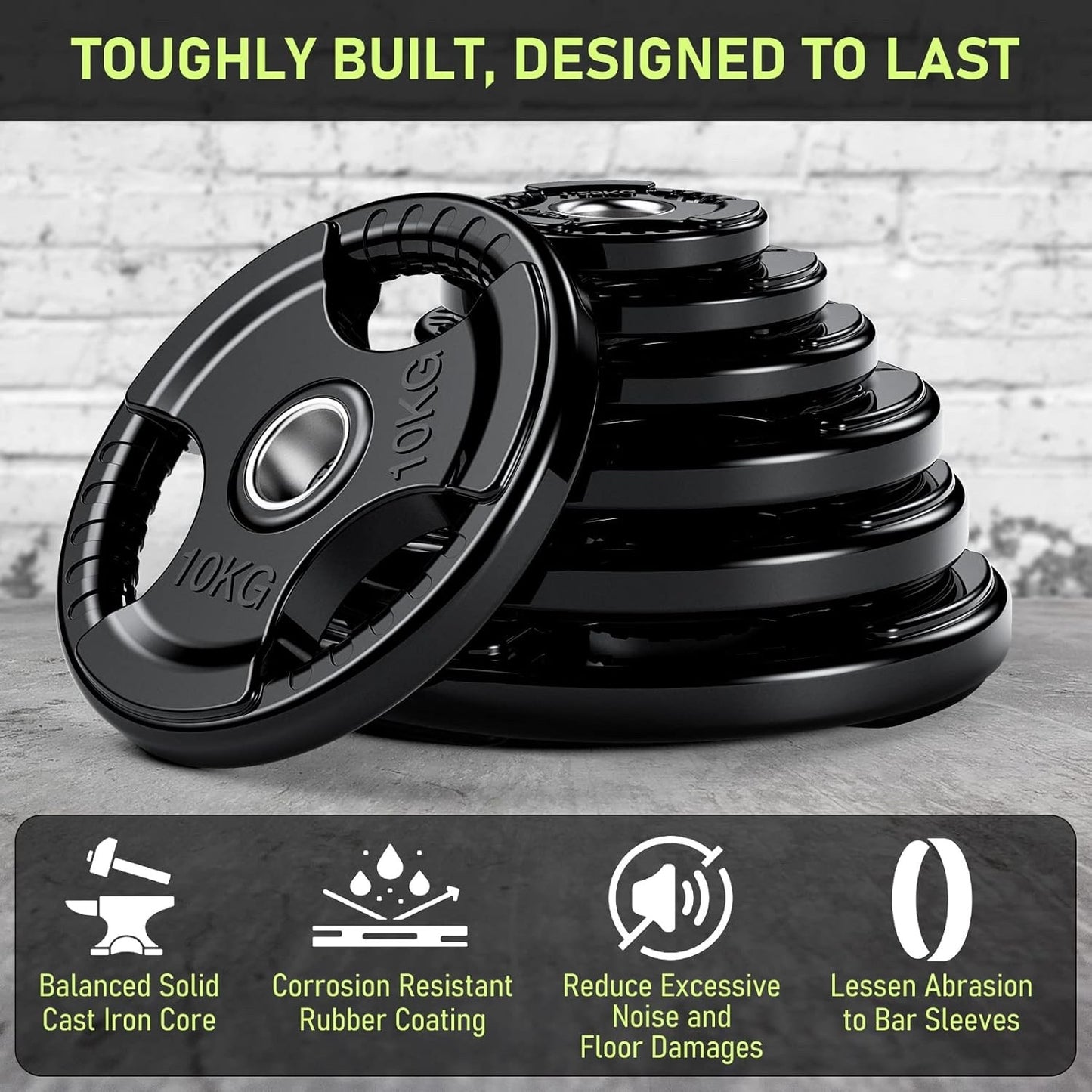 PhysKcal Olympic Weight Plates with Rubber Finish 2’’ Opening 10kg Pair