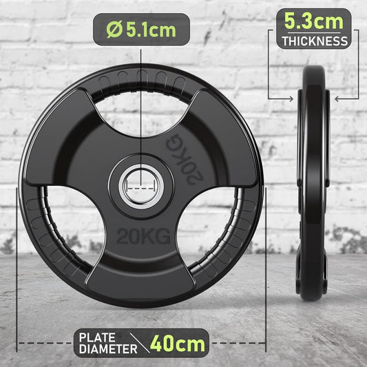 PhysKcal Olympic Weight Plates with Rubber Finish 2’’ Opening and Tri-Grips 20kg