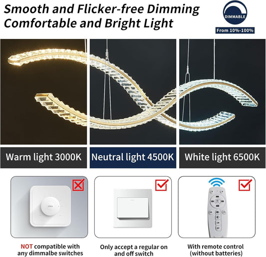 Fordeson Crystal Modern LED Chandeliers 39.3inch Dimmable LED Pendant Light
