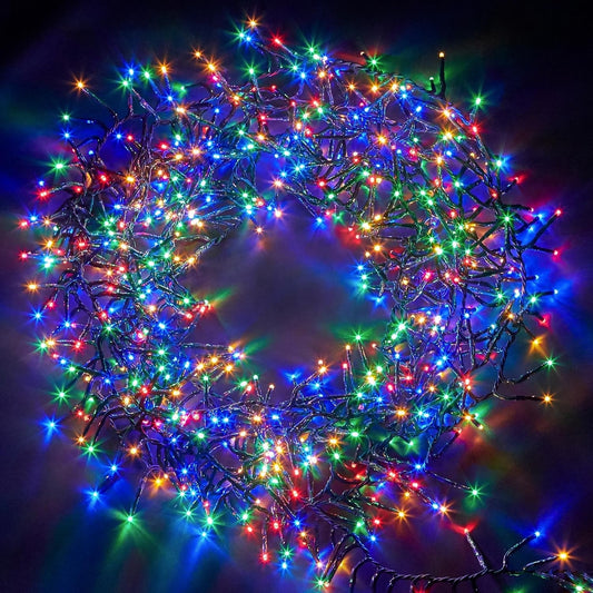 Christmas Tree Cluster Lights 2000 LED Multi Colour 8 Light Modes 24 metre
