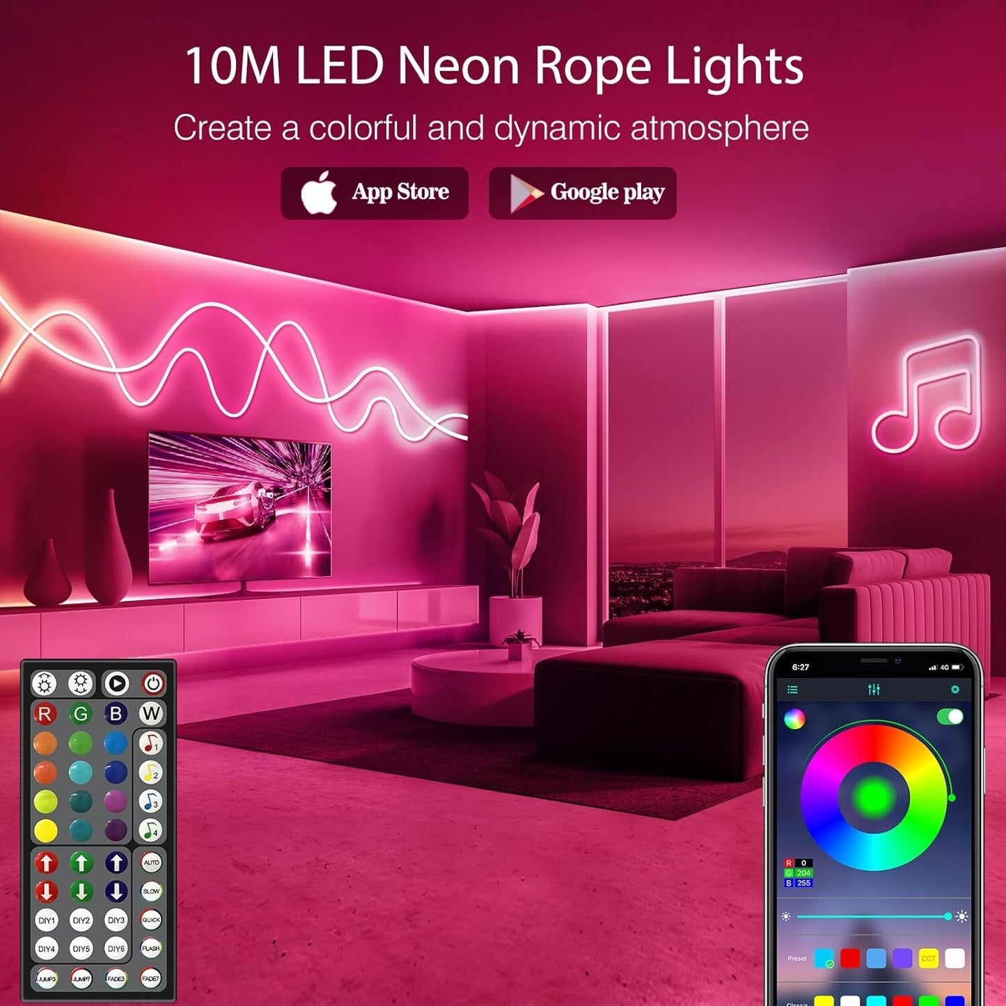 AILBTON LED Neon Rope Lights 10m Flexible Rope Lights Control with App/Remote