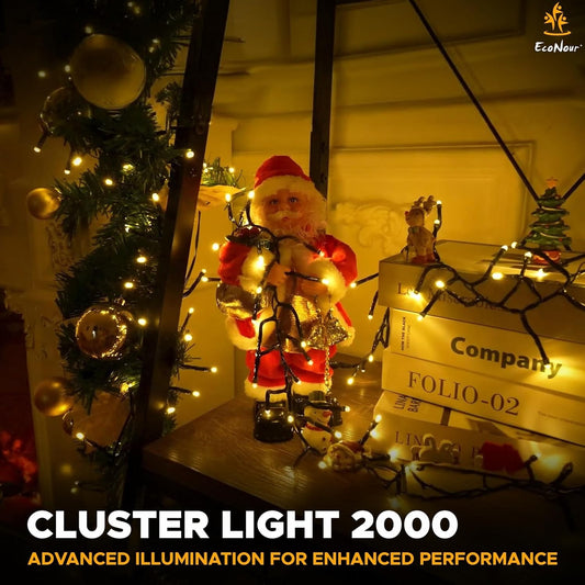 Christmas Tree Cluster Lights 720 LED Warm White 8 Light Modes 9 metre