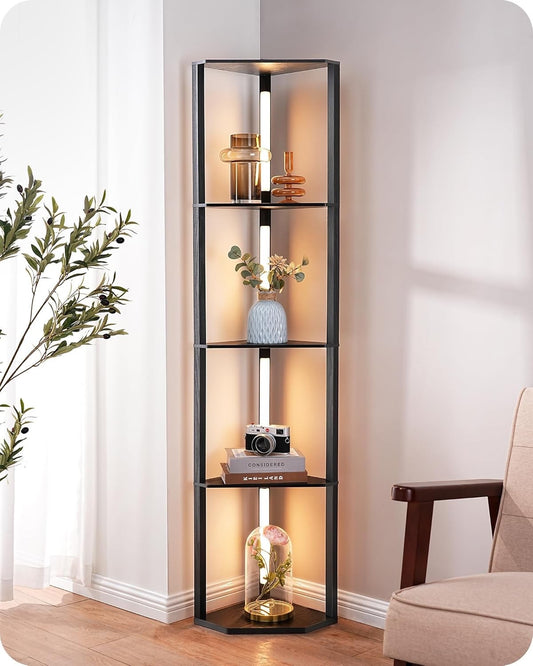 EDISHINE LED Floor Lamps with Shelves 4 Layers Wood Dimmable Standing Lamp Black