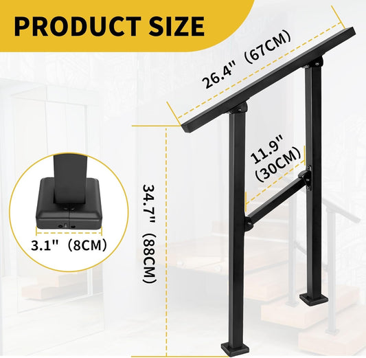 BQKOZFIN Wrought Iron Handrail Step Handrails for Outdoor Steps Fit 2 to 3 Steps