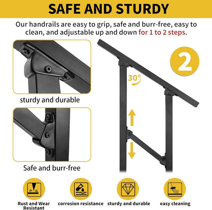 BQKOZFIN Wrought Iron Handrail Step Handrails for Outdoor Steps Fit 2 to 3 Steps