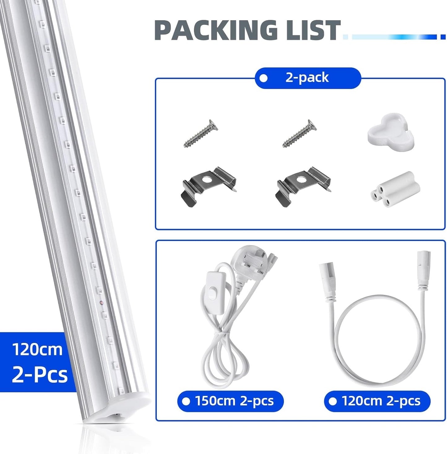 Barrina LED UV Light with Power Cord 4ft 120cm Linkable Black Light T5