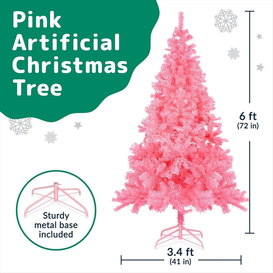 Prextex 1.8M Pink Christmas Tree - Artificial Canadian Fir Small with Stand