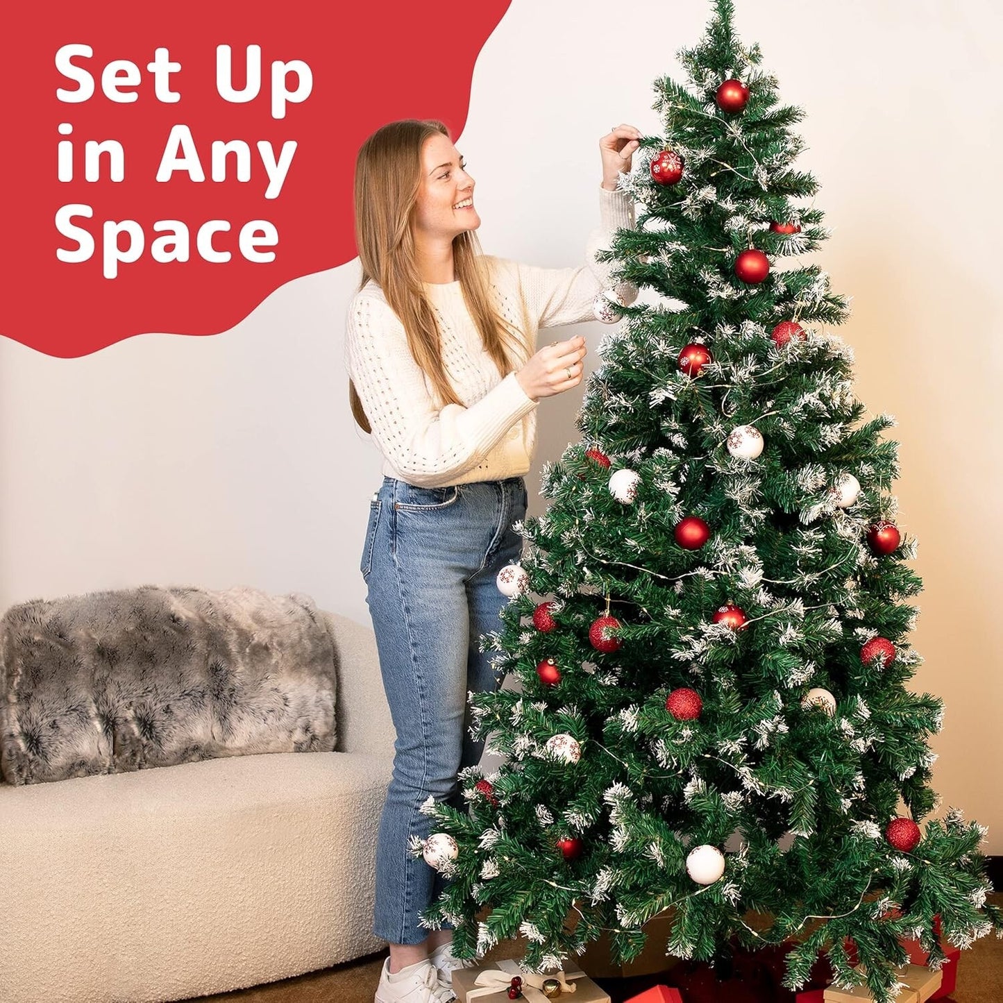 Prextex Christmas Decorations 6Ft Artificial Canadian Fir Full Pop-up White Tips