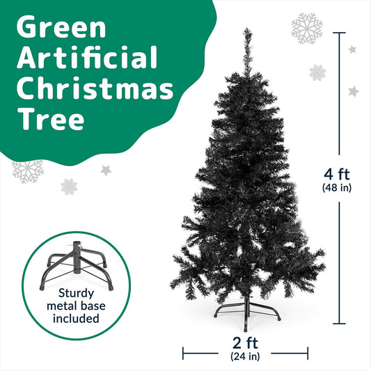 Prextex 1.2M Black Christmas Tree Canadian Fir Tree with Metal Stand