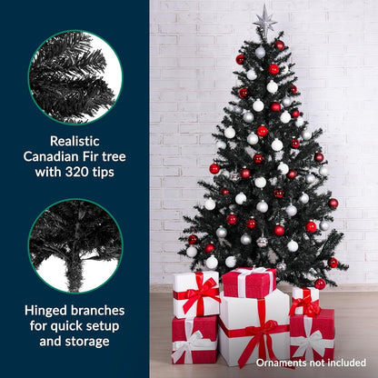 Prextex 1.2M Black Christmas Tree Canadian Fir Tree with Metal Stand