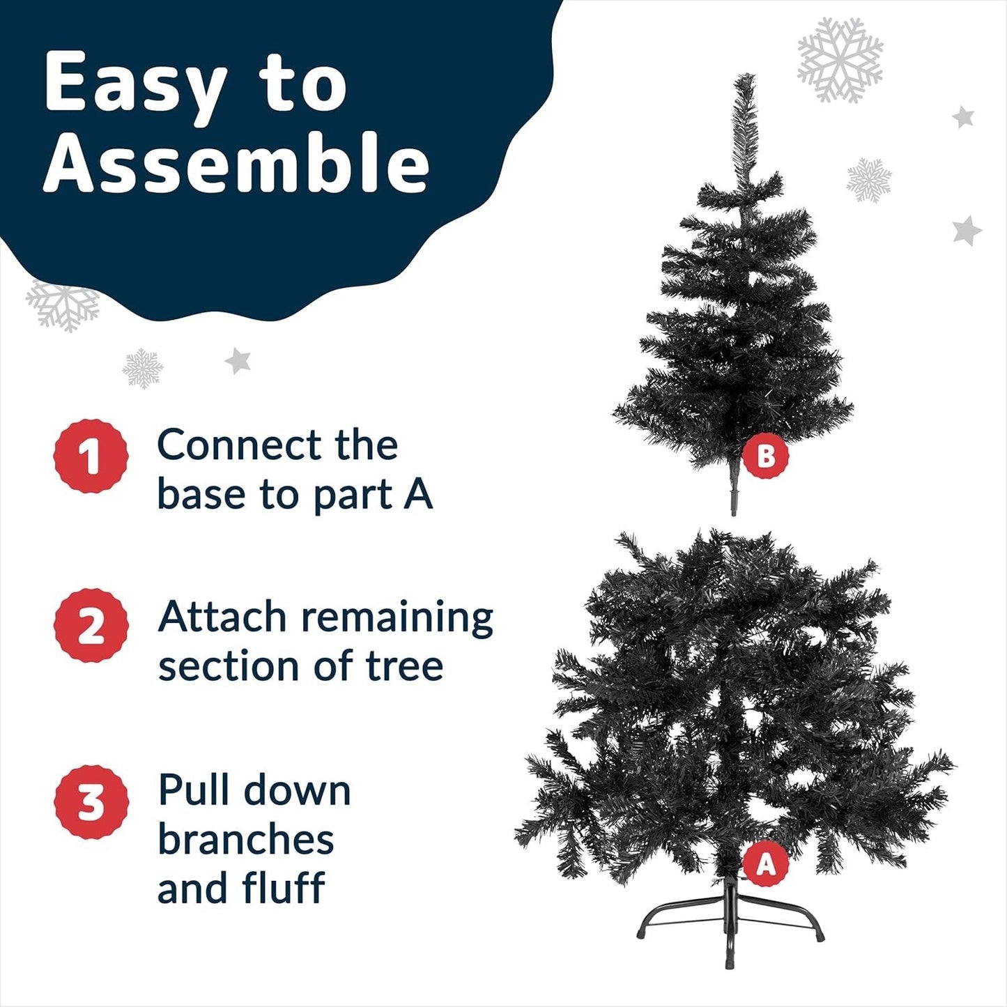 Prextex 1.2M Black Christmas Tree Canadian Fir Tree with Metal Stand