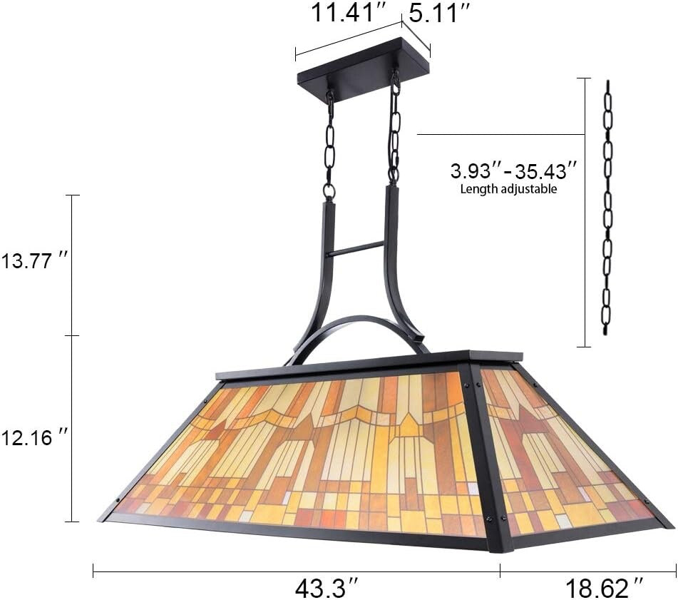 Wellmet Vintage 3-Light Pool Table Light Pendant Tiffany-Style Printed Shade