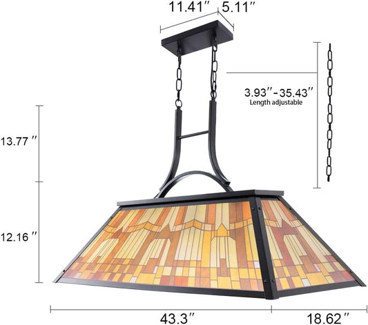 Wellmet Vintage 3-Light Pool Table Light Pendant Tiffany-Style Printed Shade