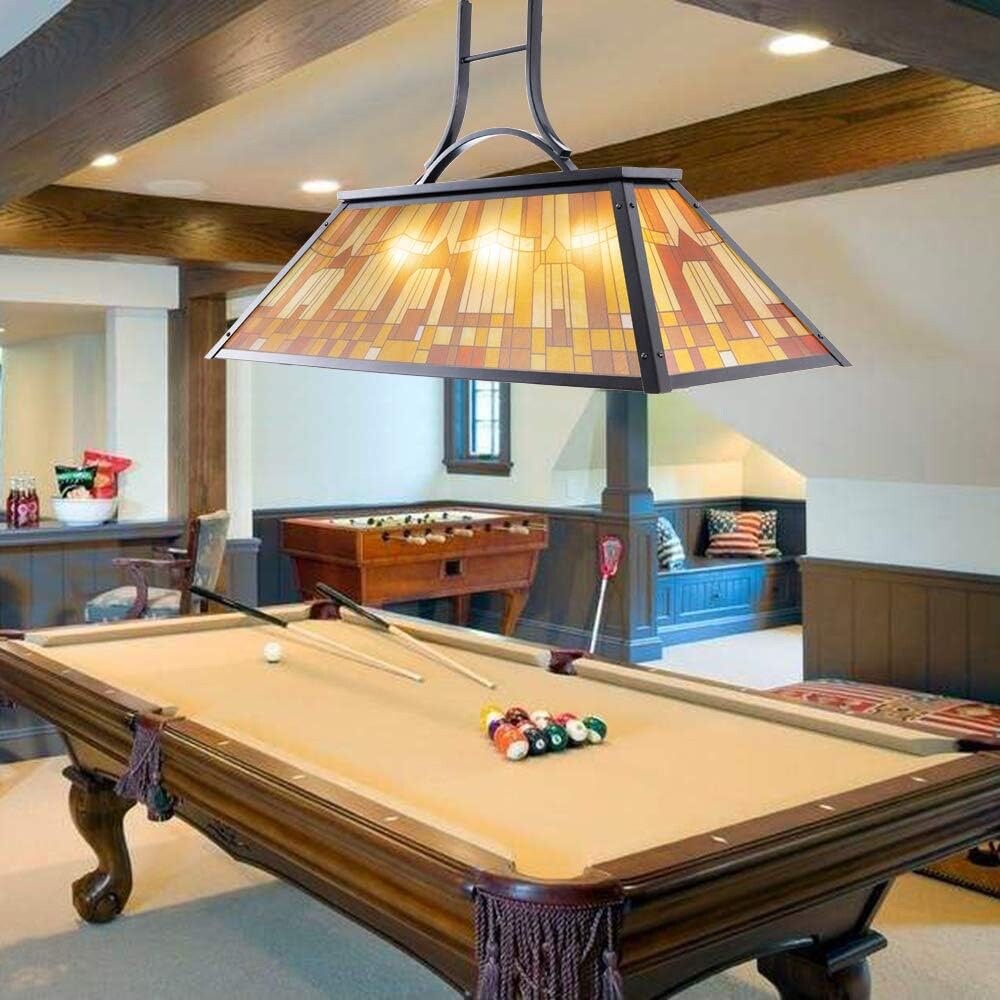 Wellmet Vintage 3-Light Pool Table Light Pendant Tiffany-Style Printed Shade