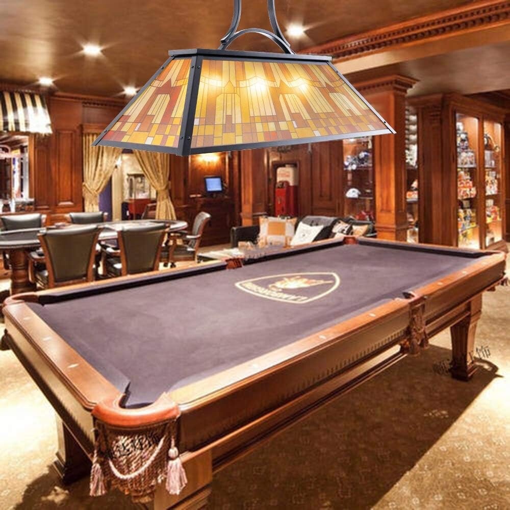 Wellmet Vintage 3-Light Pool Table Light Pendant Tiffany-Style Printed Shade