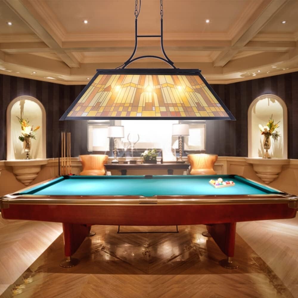 Wellmet Vintage 3-Light Pool Table Light Pendant Tiffany-Style Printed Shade