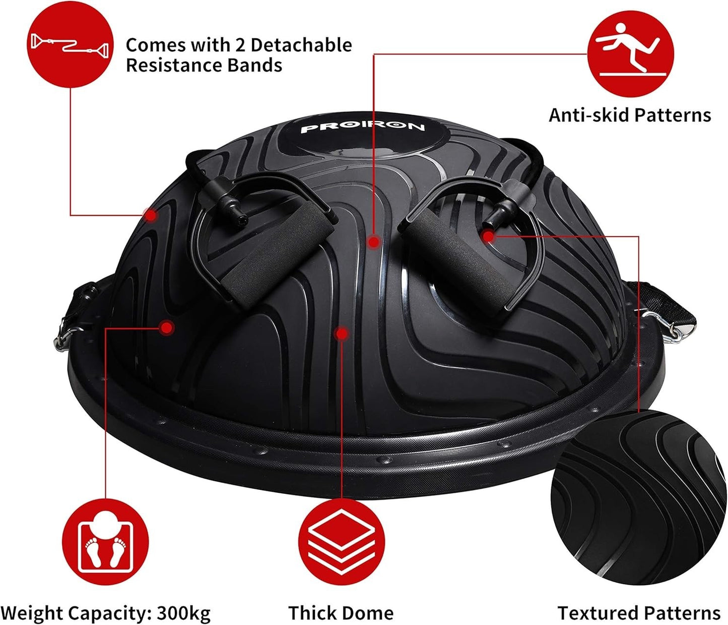 PROIRON Balance Trainer with Resistance Bands Balance Ball Half Yoga Ball Black
