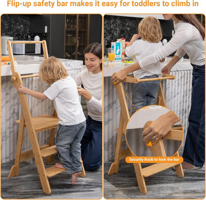 COSYLAND Toddler Standing Tower Adjustable Height Folding Step Stool White Wood