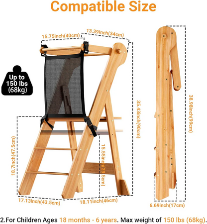 COSYLAND Toddler Standing Tower Adjustable Height Folding Step Stool White Wood