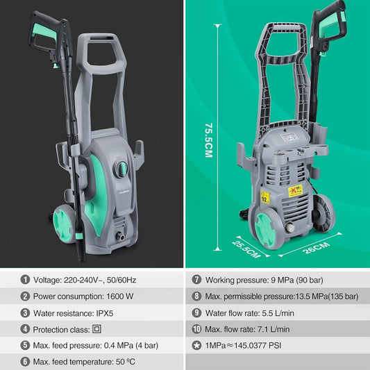 HAUSHOF High Pressure Washer 2 IN 1 Portable Electric Jet Washer 135 Bar 426L/H