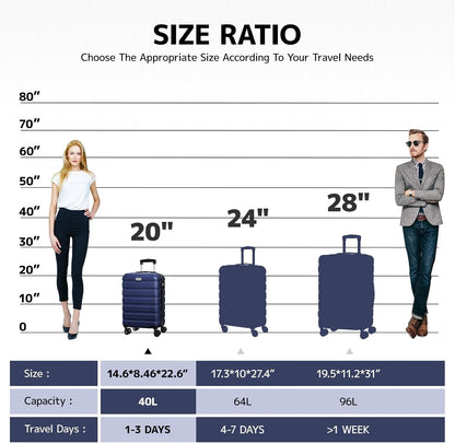 AnyZip Luggage PC ABS Hardside Lightweight Suitcase with 4 Universal Wheels 24"