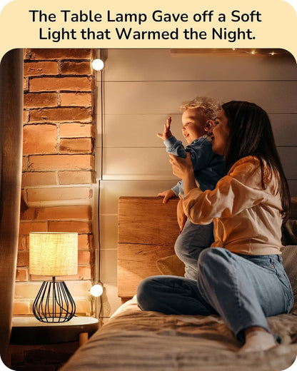 EDISHINE Bedside Lamp Table Lamp with Metal Cage Base & Linen Lampshade Black