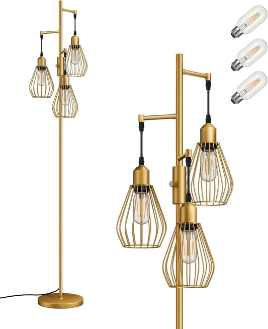 EDISHINE Industrial Floor Lamp Dimmable Standing Lamp with Wire Cage Lampshade
