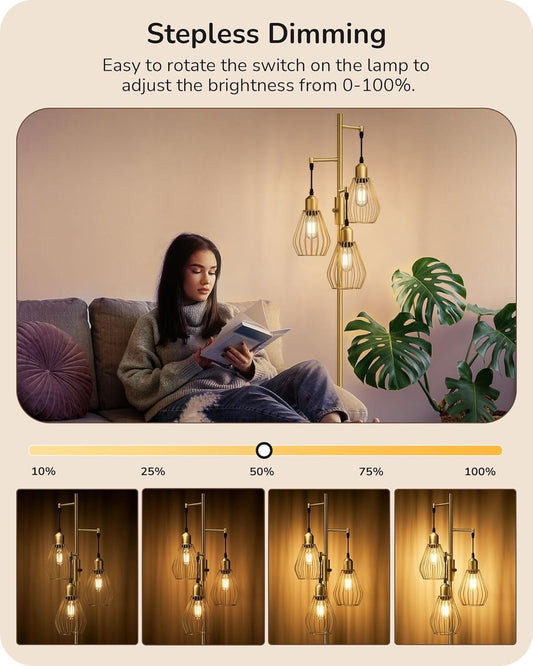 EDISHINE Industrial Floor Lamp Dimmable Standing Lamp with Wire Cage Lampshade