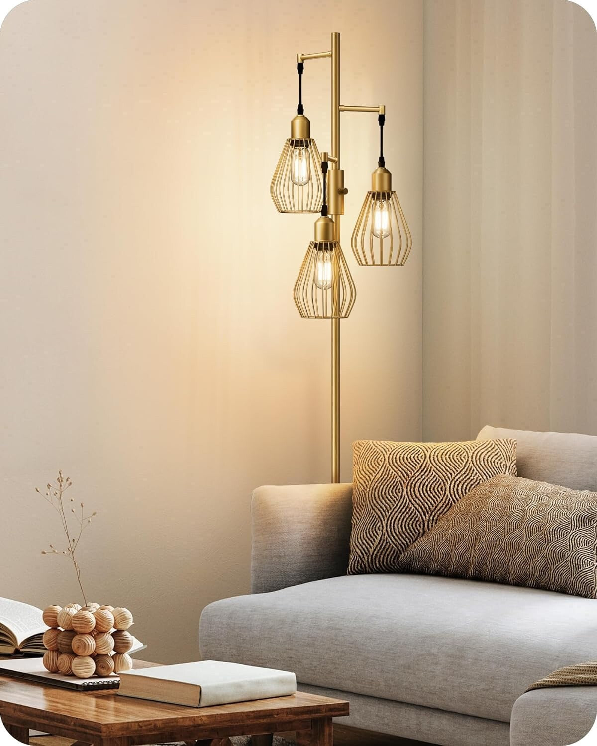 EDISHINE Industrial Floor Lamp Dimmable Standing Lamp with Wire Cage Lampshade
