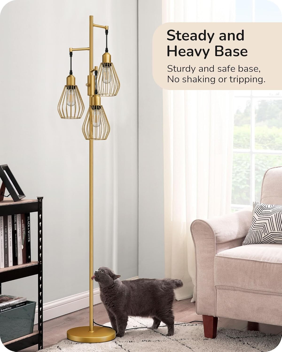EDISHINE Industrial Floor Lamp Dimmable Standing Lamp with Wire Cage Lampshade
