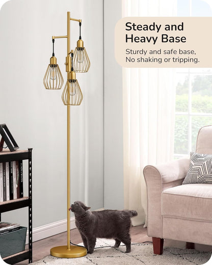 EDISHINE Industrial Floor Lamp Dimmable Standing Lamp with Wire Cage Lampshade