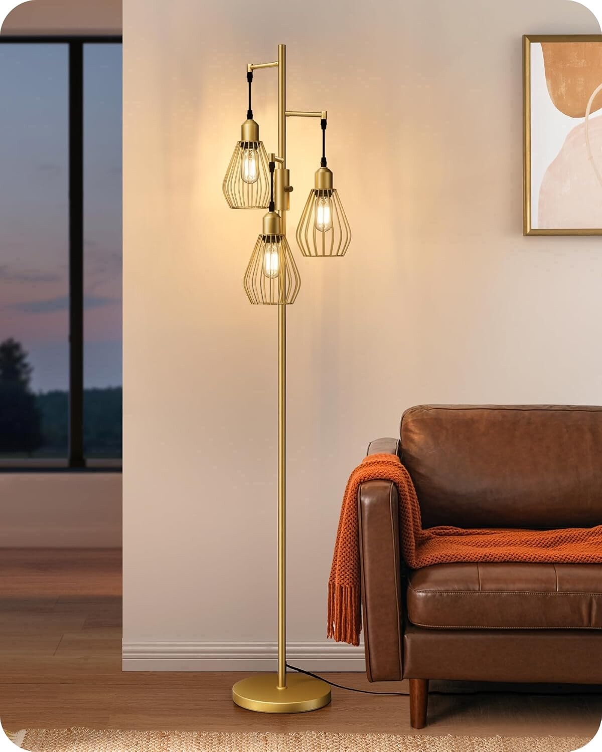 EDISHINE Industrial Floor Lamp Dimmable Standing Lamp with Wire Cage Lampshade