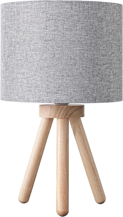 EDISHINE 36 cm Bedside Lamps Grey Linen Lampshade Wooden Tripod