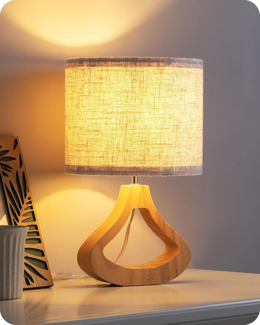 EDISHINE Wooden Bedside Lamp 34cm Table Lamp for Living Room Bedroom
