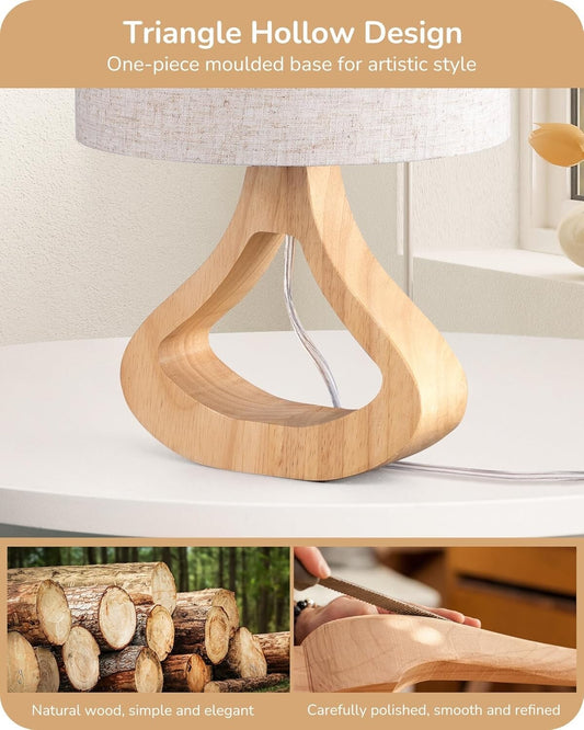 EDISHINE Wooden Bedside Lamp 34cm Table Lamp for Living Room Bedroom