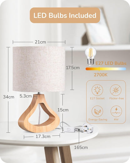 EDISHINE Wooden Bedside Lamp 34cm Table Lamp for Living Room Bedroom